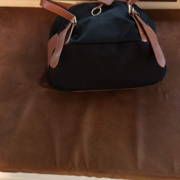 Tory Burch Backpack Black Nylon W / Leather Pockets and Accents in Tan Leather - Picture 6 of 16